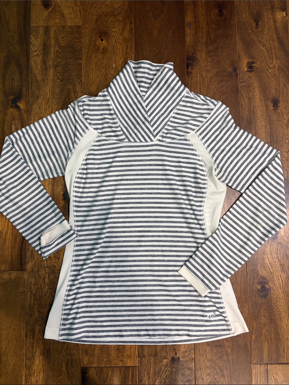 Striped Gray and White Women's Shawl Collar Sweater